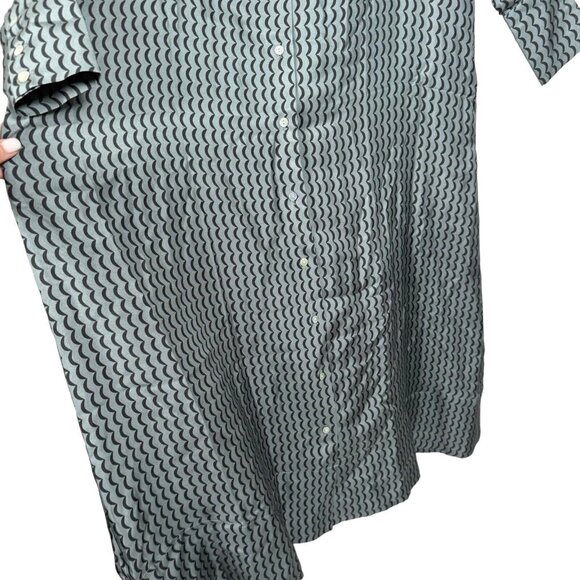 ASCENO 100% Silk Button Up Long Shirt Dress Long Sleeve Sz XS Agave Wave Printed - Picture 5 of 12